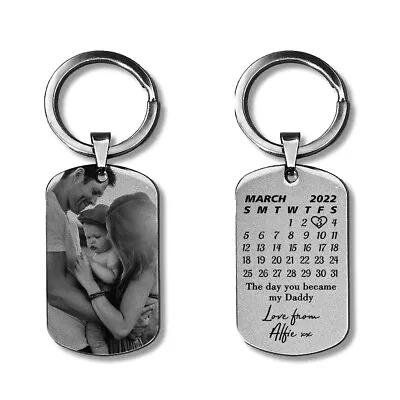 Personalised Engraved Photo Keyring Dad Mum Gift Birthday Mothers Day Valentines • £9.49