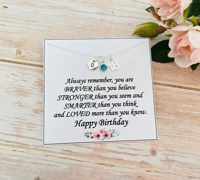 £4.99 • Buy Personalised BIRTHDAY Gifts NECKLACE With Age Initial Birthstone Gift For Her