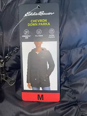 Eddie Bauer Chevron Down Parka Jacket Hooded EB650 Fill Coat. Black Putty. M • $33.99