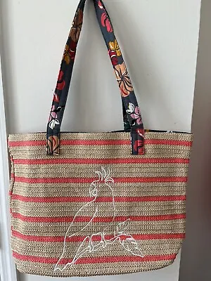 Vera Bradley Straw Tote Bag Coastal Paradise With Embroidered Parrot Woven NWOT • $32.50