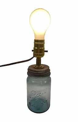 Vintage Repurposed Blue Mason Jar Lamp Farmhouse Lamp Rustic Aged Look • $15