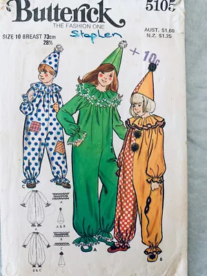 Butterick Sewing Pattern 5105 Childs CLOWN PIERROT JESTER Costume | Size 10 • $10.20