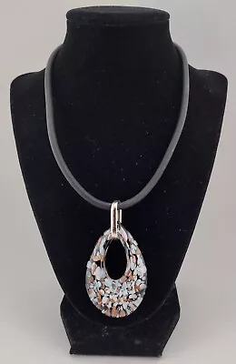 Heavy Original Murano Glass Pendant On Black Cord Necklace Signed • $0.99