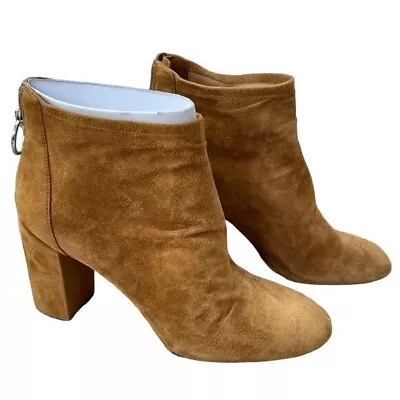 Via Spiga Booties Tan Suede High Heel Ankle Boots Heel Zip Size 10 M EUR 40 • $61.20