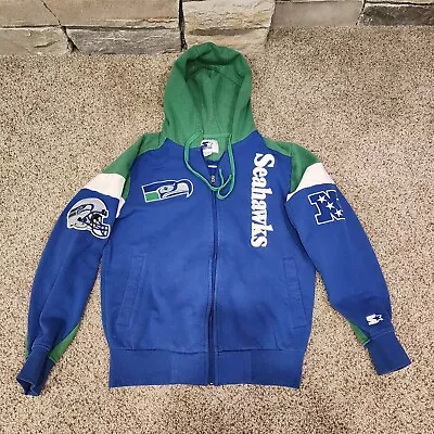 Vintage Seattle Seahawks Full Zip Zippered  Hoodie Starter Crest Helmet Men's S • $39.95