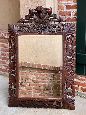 Antique French Carved Oak Frame Beveled Mirror Wall PIER Mantel Renaissance • $1875