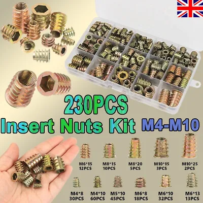 230pcs M4/M5/M6M8/M10 THREADED HEX DRIVE INSERT FIXING WOOD SCREW INSERTS NUTS • £7.98