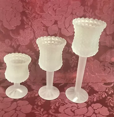 Satin Frosted Wine Glasses Diamond Pattern Vintage Set Of Three Made In Taiwan • $34.99