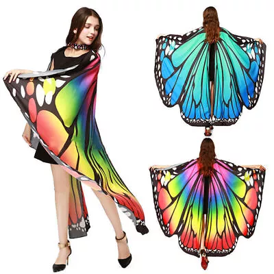 Womens Butterfly Wings Cape Adult Fairy Pixie Cloak Fancy Dress Costume • £8.99