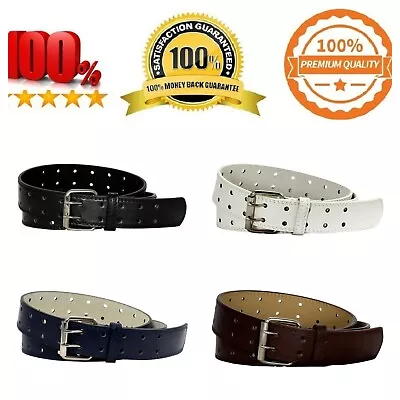 Double Prong 2/Row Leather Dress Belt For Men (2190) - 4 Colors • $12.99