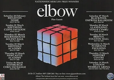 £2.99 • Buy Elbow - The Seldom Seen Kid UK Tour Dates 2009  - Half Size Magazine Advert