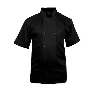 Black Chef Jacket Short Sleeve Restaurent Kitchen Workwear Show Button Jacket UK • £12.99