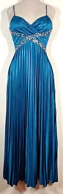 Masquerade Dress Size 1 / 2  Waist 22 Inches Blue Long Pleated Prom Formal • $18.81