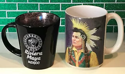 2 Mugs Cups: Native American Tecumseh Indian Chief & Riviera Maya Mexico • $6.99