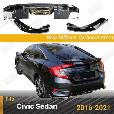 For 16-21 Honda Civic Sedan Carbon Print Rear Bumper Diffuser LED Exhaust Corner • $143.64