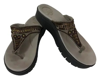 Abeo Bio System Tan Beaded Mystic Orthotic Thong Slip On Womens Sandals Sz 8 • $20