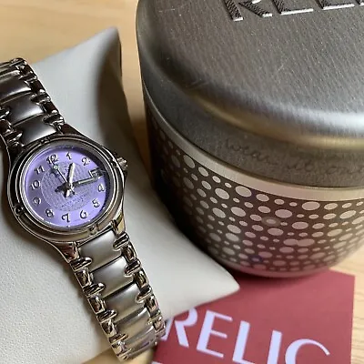 $10 • Buy RELIC Vanity Fair Watch Silver Tone Purple Face VFW530 Model 038 With Tag & Box