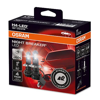 Osram H4 NIGHT BREAKER LED StVZO Compliant LED Retrofit Lamp +230% 2pcs • $149.63