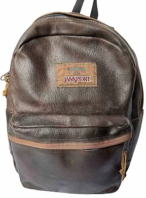 Vintage Jansport Leather Backpack Bomber Jacket Brown All Leather 90s Y2K HTF • $120