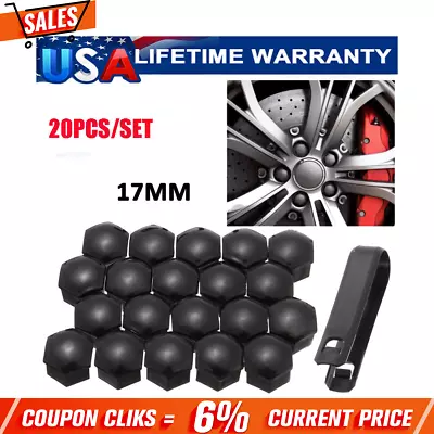 (20)17mm Wheel Lug Nut Bolt Center Cover Black Caps & Tool Fit For VW Audi Skod! • $1.59