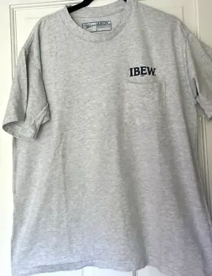 Vintage IBEW T-Shirt Pocket Tee Electrician Union Work L Large Made USA Gray • $15.99