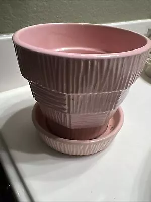 McCoy Planter Pink Basket Weave 5” Tall Flowerpot • $35