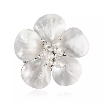 White Mother Of Pearl Floral Purity Pearl Pin-Brooch • $23.19