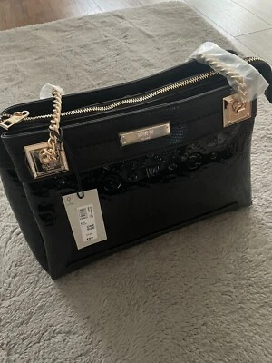 £19.99 • Buy Brand New River Island Patent Embossed Chain Tote Bag In Black