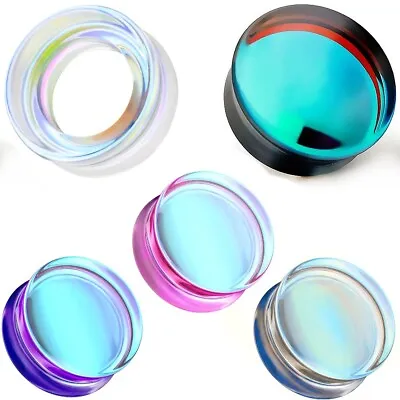 Ear Gauges Glass Iridescent Glass Double Flare Tunnels Plugs Mermaid Earlet Pair • $14.99