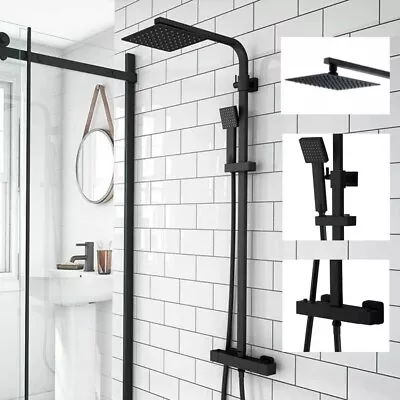 £69.50 • Buy Bathroom Thermostatic Mixer Shower Set Square Black Twin Head Exposed Valve