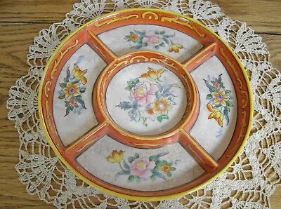 Vintage Cream W/ Orange Flowers 9 3/4  Dish Divided Plate Hand Painted Japan  ~  • $4