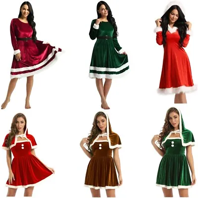 Women Mrs Santa Claus Costume Plus Size Velvet Long Sleeve Xmas Christmas Dress • $29.52