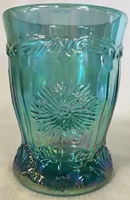 Tumbler - Dahlia Pattern - Teal Carnival Glass - Mosser USA • $23.99