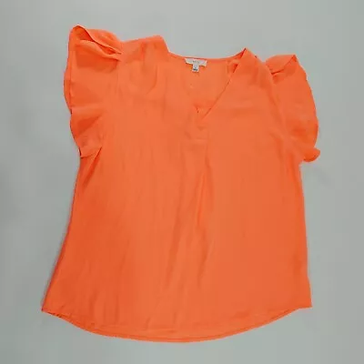 Mine Women's Blouse Size L Flutter Sleeve Orange 100% Polyester • $19.99