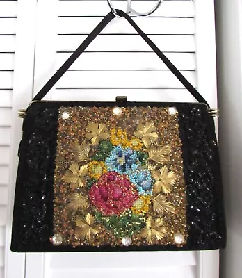 Caron Of Houston Texas Hand Decorated Beaded Wool Blend Purse Handbag Vintage • $50