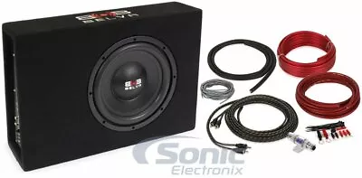 Belva BPKG10T 600W 10  Shallow-Mount Angled Amplified Subwoofer W/ 8 AWG Amp Kit • $134.99