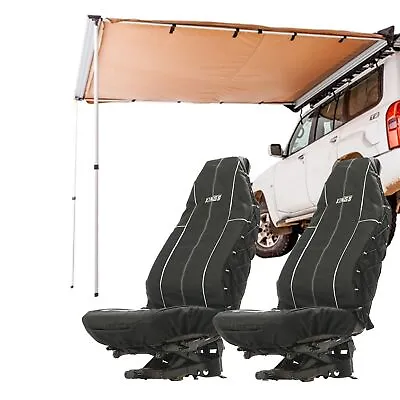 Adventure Kings 2.5x2.5m Car Side Awning + Heavy Duty Car Seat Covers 4WD 4x4 • $203.95