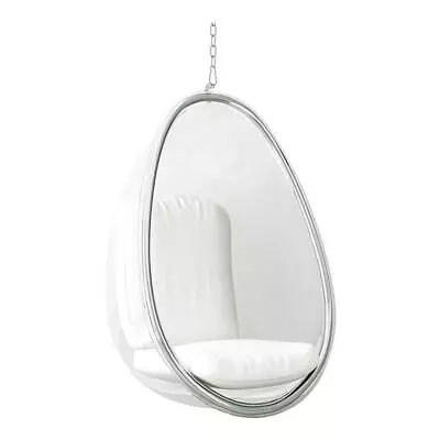 Aron Living 46.5  Vinyl Scoop Hanging Chair With Steel Frame In White • $928.99