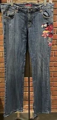 $24.50 • Buy Disney Mickey Mouse Embroidered Flower Women's Jeans Sz 31 Inseam 33 Rise 9 
