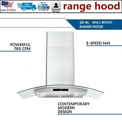 30in Kitchen Wall Mount Range Hood 700CFM Glass Panel Vent 3-Speed Touch Control • $219.99