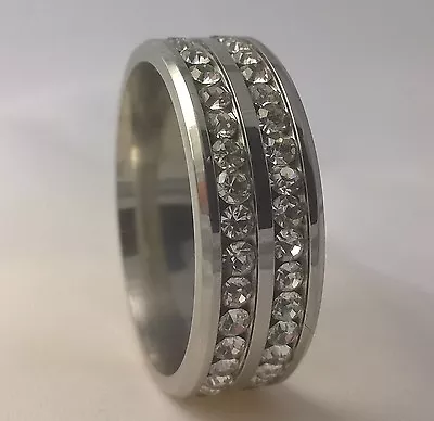 G-Filled Mens White Gold Simulated Diamond Wedding Ring 8mm Band Bling US 13 Z+1 • $60