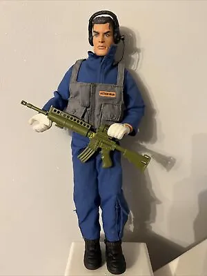 Hasbro Action Man Blue Eyes Blue Jumpsuit Grey Vest Action Figure With Gun • £10