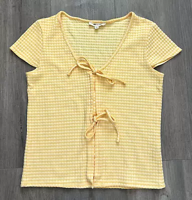 NEW Madewell Yellow Waffle Print Pullover Cotton Blend Cap Sleeves Top Size XS • $4.99