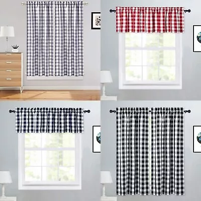 £7.99 • Buy Window Valances Tier Curtains Buffalow Check Rod Pocket Kitchen Cafe 2 / 1 Panel
