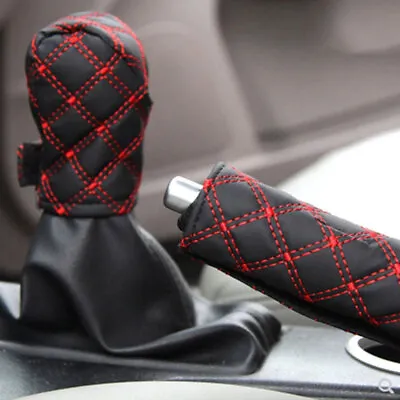 $7.70 • Buy  	2Pcs Car Faux Leather Gear Shift Knob Cover Hand Brake Cover  Auto Accessories