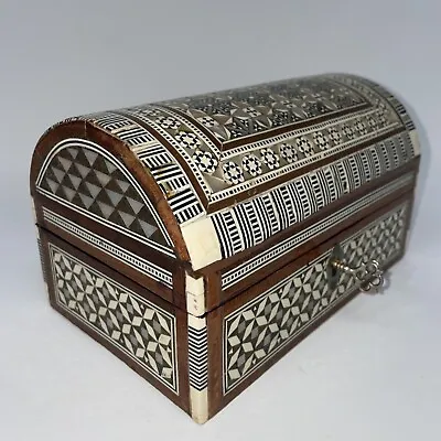 Mosaic Wood Jewelry Box  Mother Of Pearl Inlay Red Velvet Trinket Box • $57.49