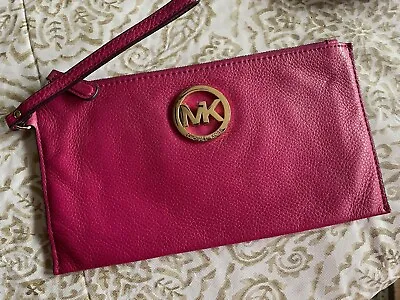 Women’s Michael Kors Leather Wristlet Pink Purse Wallet Gold • $29.99