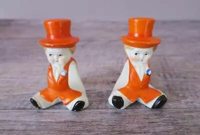 Serviette Holder Napkin Ring Boy Orange Top Hat Tuxedo X 2 Vintage Retro Kitsch • $59.95