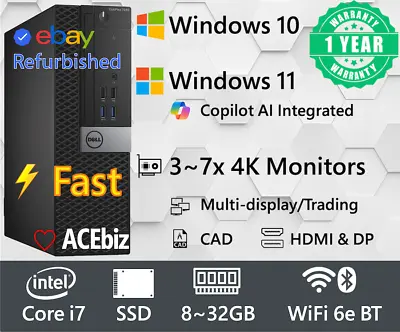 Dell Desktop Computer PC I7 SSD 1Y Warranty HDMI WiFi 6e Windows 11 Pro 7040SFF • $170