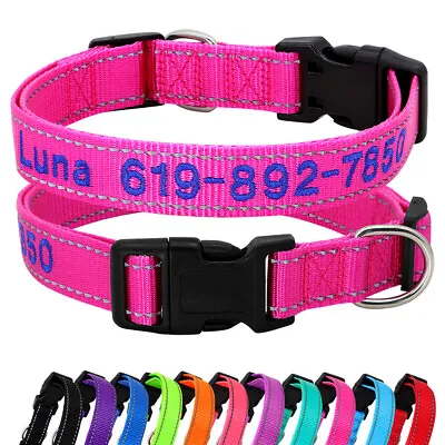 Nylon Personalised Dog Collar Custom Embroidered Name Phone Number Pet Collars • $14.29